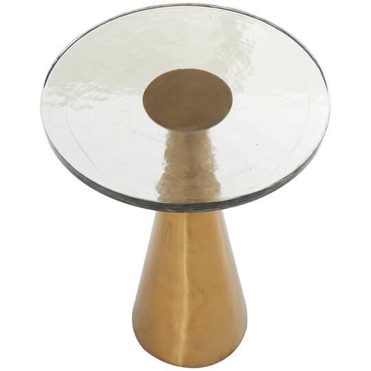 Gold Aluminum Geometric Cone Accent Table with Textured Glass Tabletop
